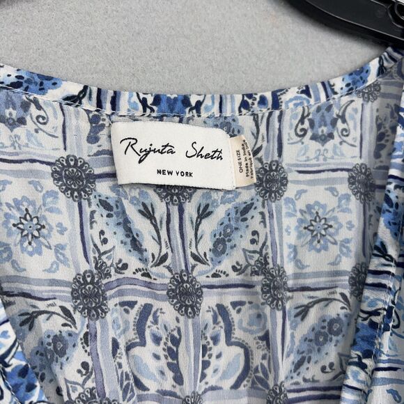 Rujuta Sheth Dress Womens One Size Blue Boho Maxi Kimono Coastal Resort Flowy - Picture 5 of 14